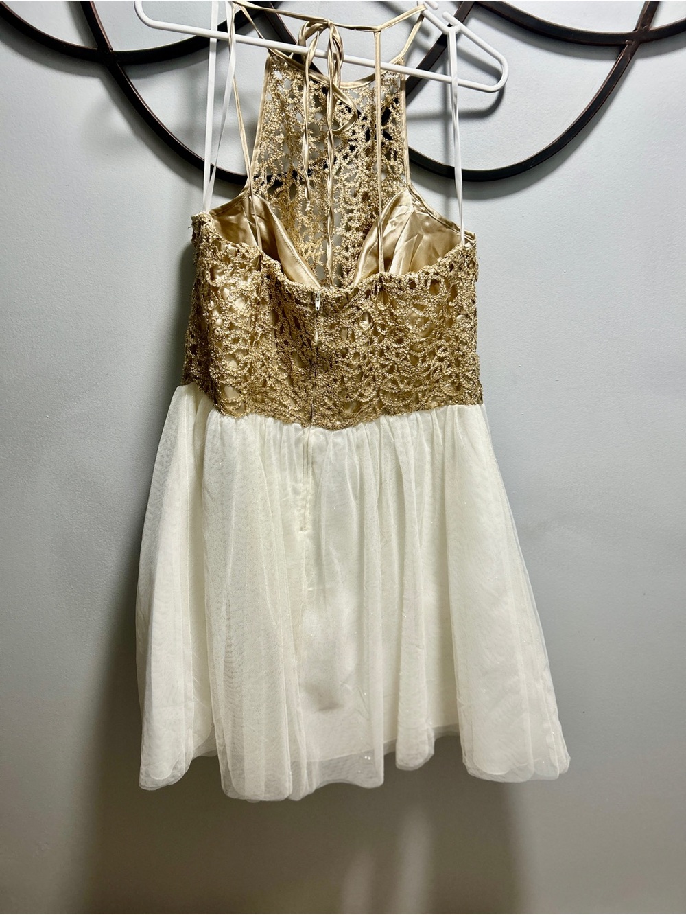 B Darlin Gold Lace Bodice Ivory Tulle Prom Dress Plus Size